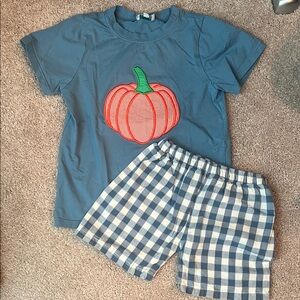 Blue Pumpkin Shirt and Checkered Shorts Set